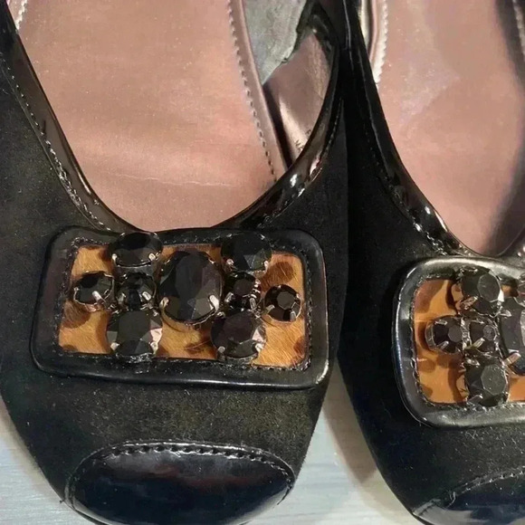 Calvin Klein black suede & leather rhinestone ballet flats shoes - Picture 4 of 12